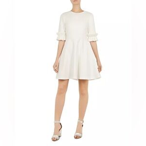 Ted Baker Ritzi Cream Ivory Ruffle Trimmed Skater Mini Dress‎ 1 US 2 4